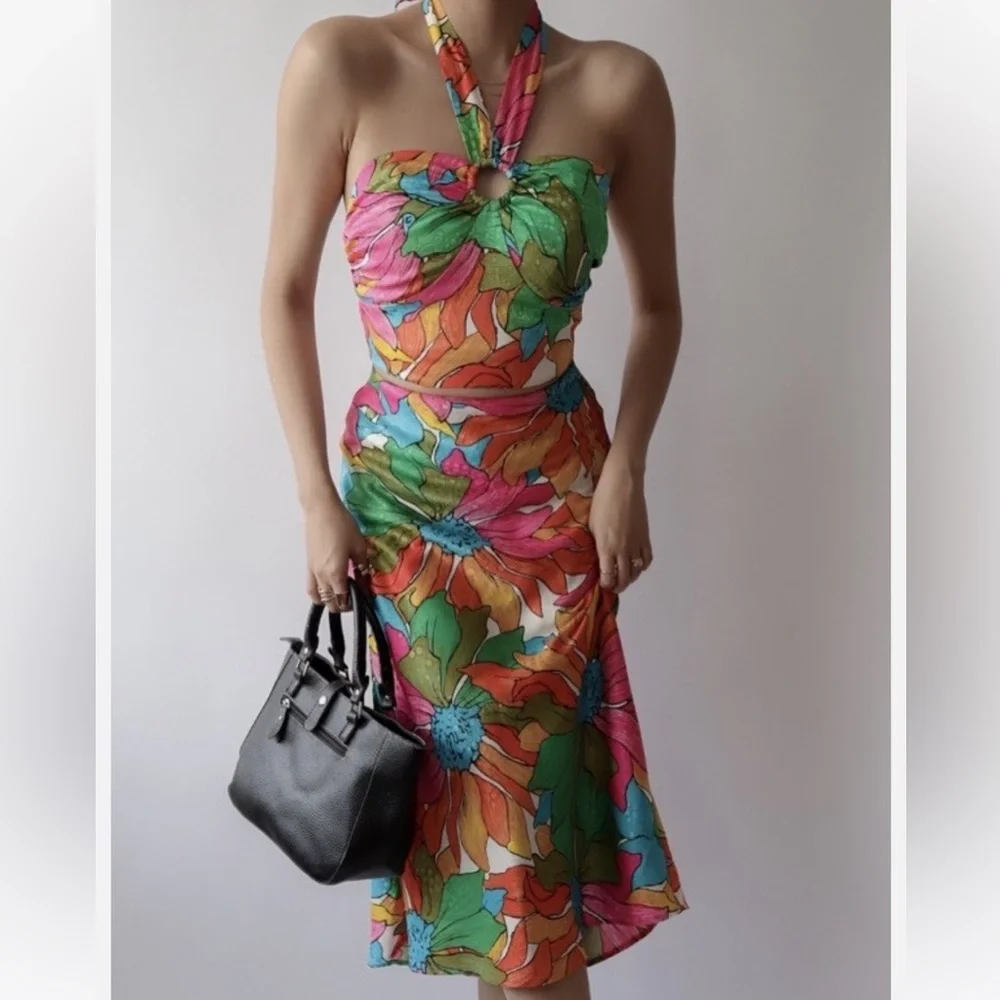 Rachel Zoe Floral Matching Set | Resort Vacation Skirt & Halter Top | Colorful